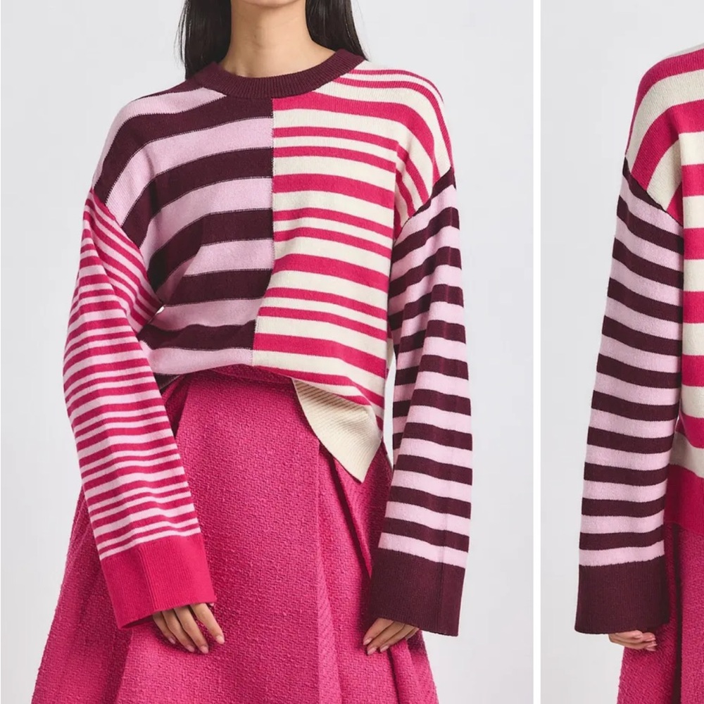 Derek Lam 10 Crosby Mixed Stripe Wool Blend Sweater Size S